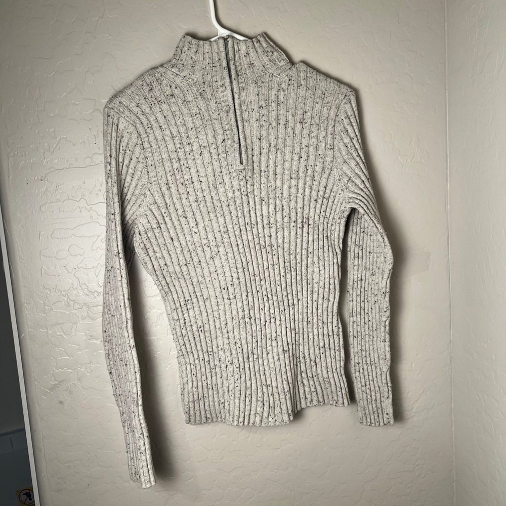 Croft & Barrow Mens Large Oatmeal Fleck Ribbed Quarter Zip Sweater Pullover